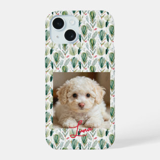 Photo &  Name Scandinavian Christmas Sage Green iPhone 15 Case