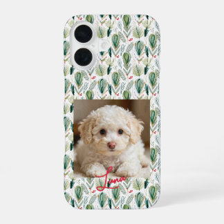 Photo &  Name Scandinavian Christmas Sage Green iPhone 16 Case