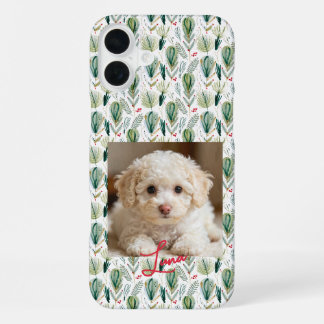 Photo &  Name Scandinavian Christmas Sage Green iPhone 16 Plus Case