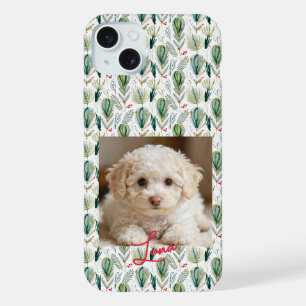 Photo & Name Scandinavian Christmas Sage Green iPhone 15 Plus Case