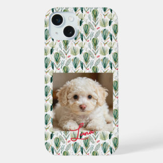 Photo &  Name Scandinavian Christmas Sage Green iPhone 15 Plus Case