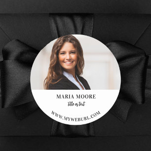 Photo name text contact info brand colour classic round sticker
