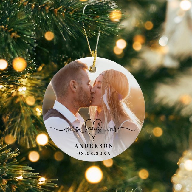 Photo names mr mrs elegant newly weds  ceramic ornament (Creator Uploaded)
