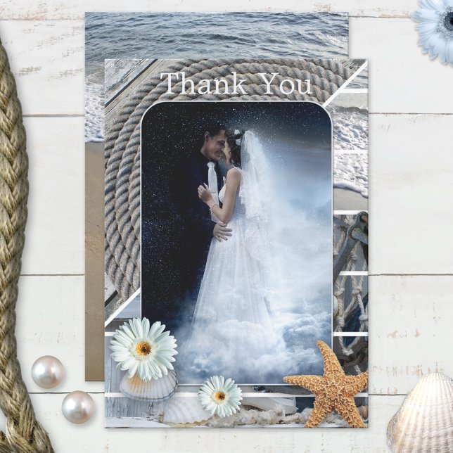 Photo Nautical Beach Wedding Thank You Card (Creator Uploaded)