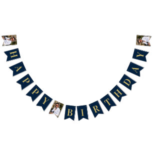 Photo Navy and Gold Art Deco Frame Happy Birthday Bunting