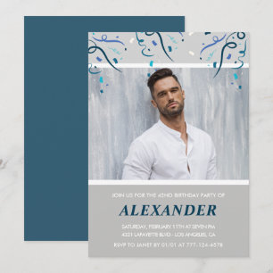 Photo Navy blue Confetti for him 42nd birthday Invitation