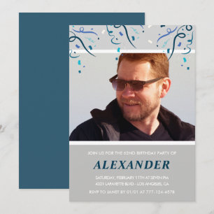 Photo Navy blue Confetti for him 62nd birthday Invitation
