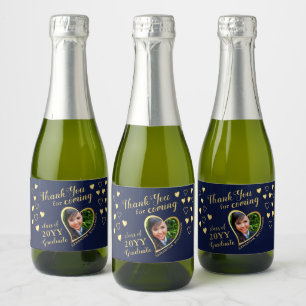 Photo Navy Blue Thank You 2025 Graduation Favours Sparkling Wine Label