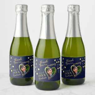 Photo Navy Blue Thank You 2025 Graduation Party Sparkling Wine Label