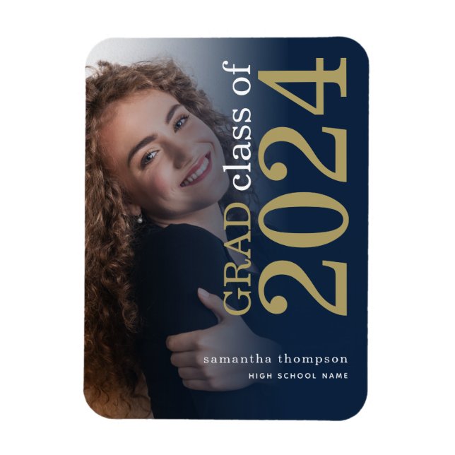 Photo Navy Gold 2025 Graduation Announcement Magnet (Vertical)