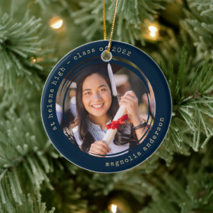 Photo Navy Gold School College Graduation Ceramic Ornament