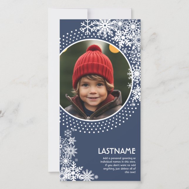 Photo - Navy polka dots and snowflakes Holiday Card (Front)