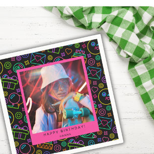 Photo Neon Black Create Your Own Birthday Napkin