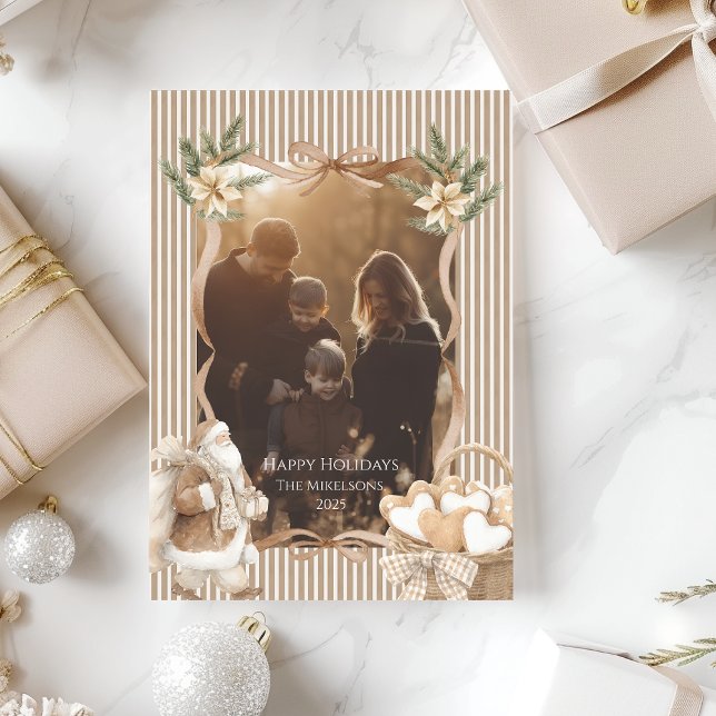 Photo Neutral Poinsettia Christmas Holiday Card (Creator Uploaded)