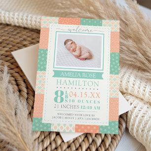 Photo Neutral Quilt Birth Announcement 