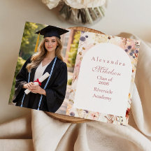 Photo Neutral Watercolor Floral Graduation