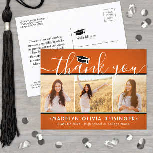 Photo New Address Graduation Orange Thank You Postcard