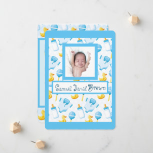 Photo Newborn Rubber Duckie Blue Boy Birth Announcement