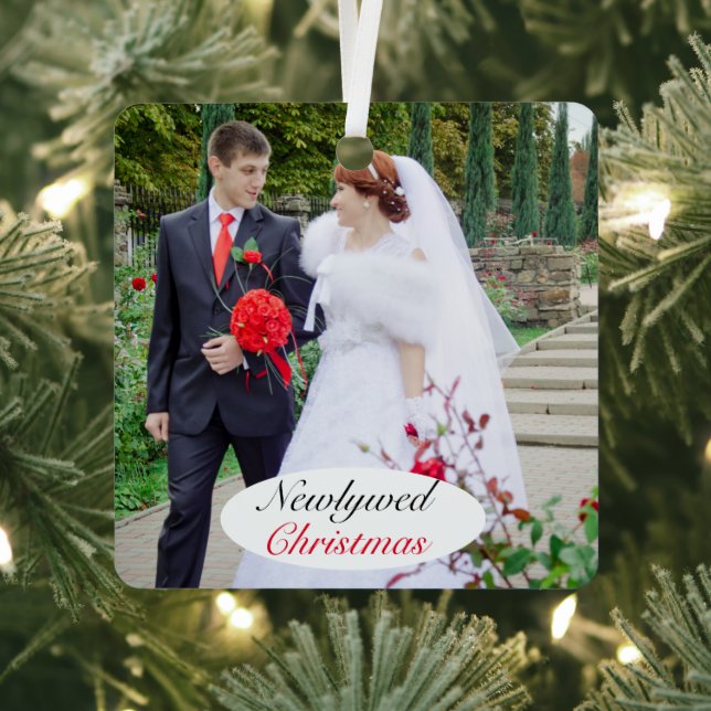Photo Newlywed Christmas Wedding Metal Tree Decoration (Insitu)