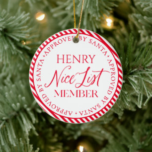 Photo Nice List Member Approved By Santa Christmas Ceramic Ornament