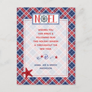Photo NOEL Nautical Fair Winds Red Plaid Holiday Postcard