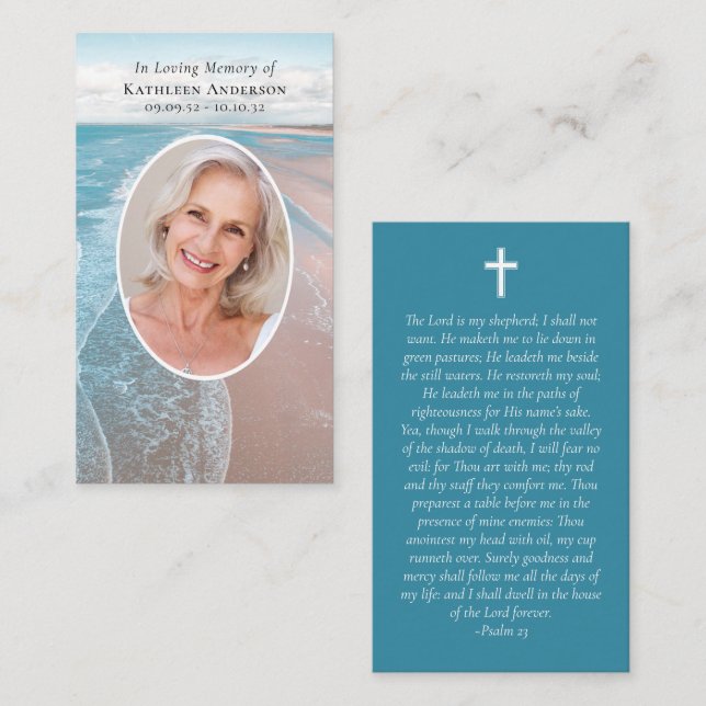 Photo Ocean Beach Memorial Prayer Card (Front/Back)