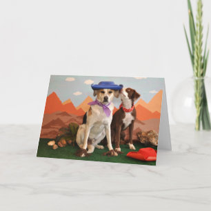 photo of 2  affectionate dogs with cowboy hats card