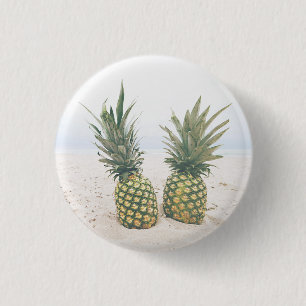 Photo of 2 Pineapples on a Beach 3 Cm Round Badge