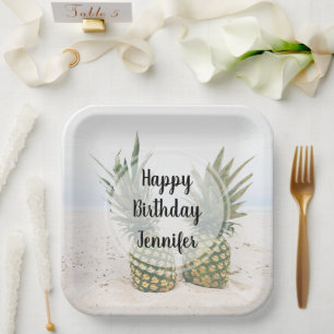 Photo of 2 Pineapples on a Beach Birthday Paper Plate