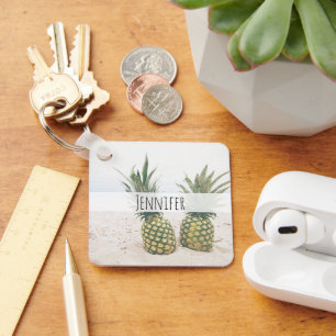 Photo of 2 Pineapples on a Beach Key Ring