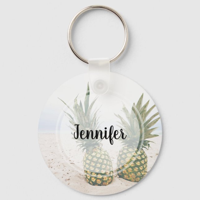 Photo of 2 Pineapples on a Beach Key Ring (Front)