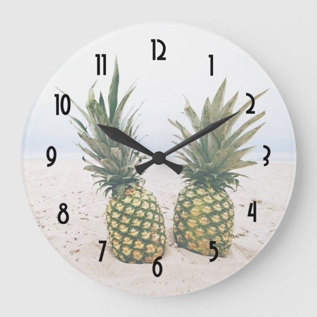 Photo of 2 Pineapples on a Beach Large Clock (Front)