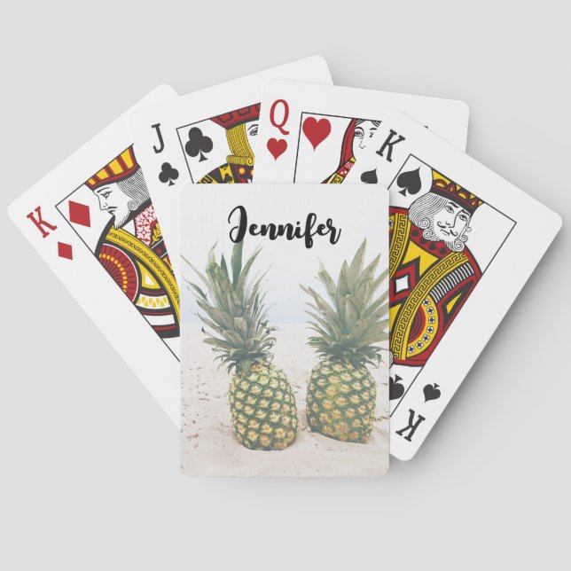 Photo of 2 Pineapples on a Beach Playing Cards (Back)