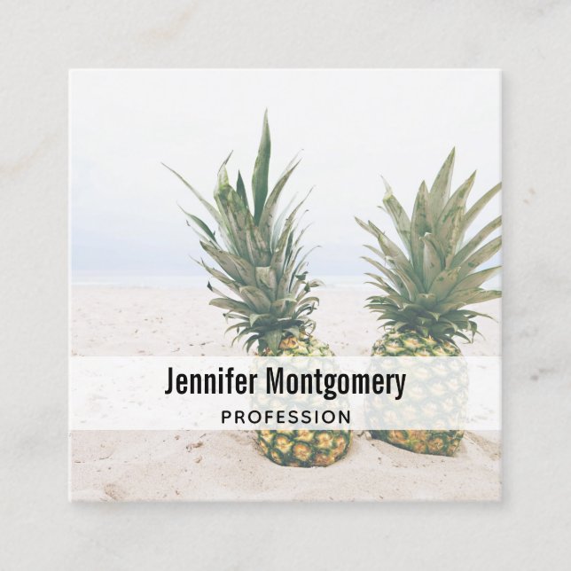Photo of 2 Pineapples on a Beach Square Business Card (Front)