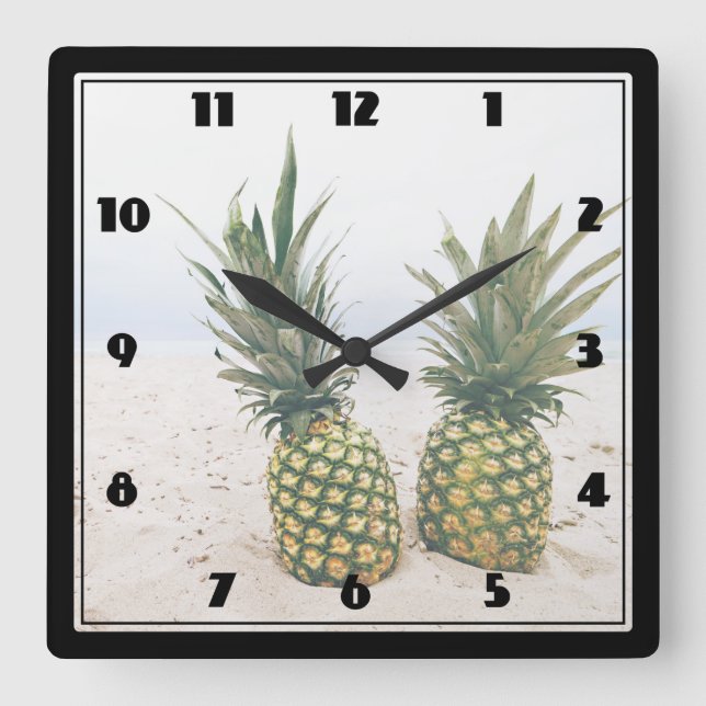 Photo of 2 Pineapples on a Beach Square Wall Clock (Front)