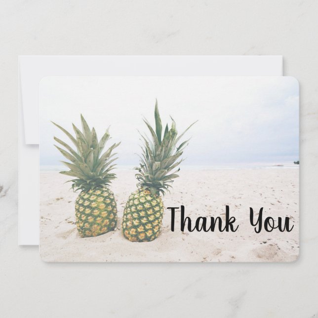 Photo of 2 Pineapples on a Beach Thank You Card (Front)