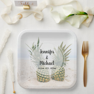 Photo of 2 Pineapples on a Beach Wedding Paper Plate