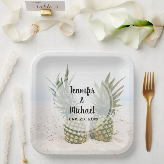 Photo of 2 Pineapples on a Beach Wedding Paper Plate (Wedding)