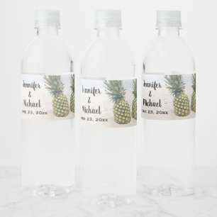 Photo of 2 Pineapples on a Beach Wedding Water Bottle Label
