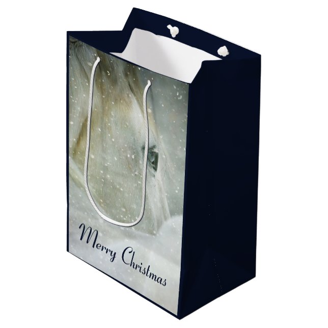 Photo of a Beautiful White Horse in Winter Medium Gift Bag (Front Angled)