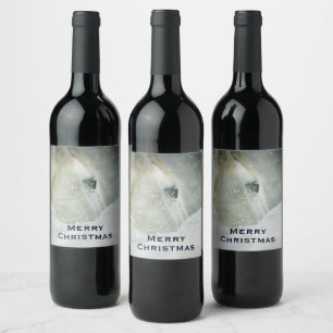Photo of a Beautiful White Horse in Winter Wine Label