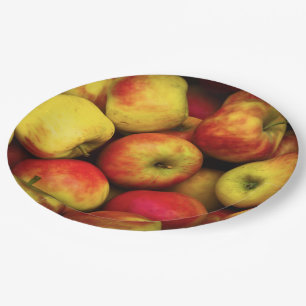 Photo of a Bushel Of Yellow and Red Apples Paper Plate