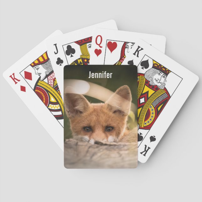 Photo of a Cute Little Orange Fox Playing Cards (Back)