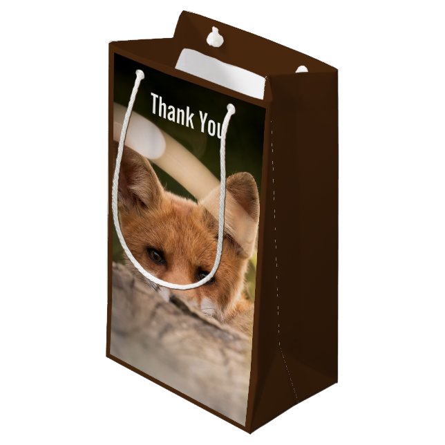 Photo of a Cute Little Orange Fox Thank You Small Gift Bag (Front Angled)