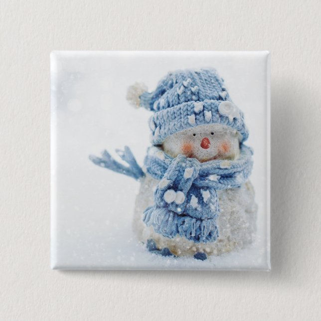 Photo of a Cute Snowman in Winter - Christmas 15 Cm Square Badge (Front)