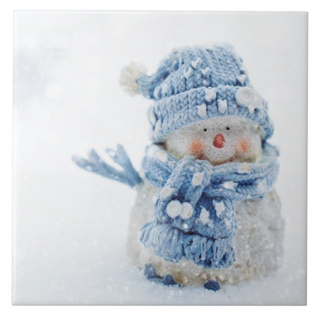  Photo of a Cute Snowman in Winter - Christmas Ceramic Tile (Front)