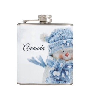 Photo of a Cute Snowman in Winter - Christmas Hip Flask