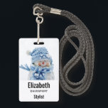 Photo of a Cute Snowman in Winter - Christmas ID Badge<br><div class="desc">Personalised name badge with a cute photograph of a little snowman. Standing outside in the winter with snow falling all around. This cute little guy is dressed up in blue knitted hat and scarf.</div>