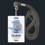 Photo of a Cute Snowman in Winter - Christmas ID Badge<br><div class="desc">Personalised name badge with a cute photograph of a little snowman. Standing outside in the winter with snow falling all around. This cute little guy is dressed up in blue knitted hat and scarf.</div>