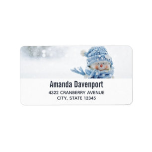 Photo of a Cute Snowman in Winter - Christmas Label